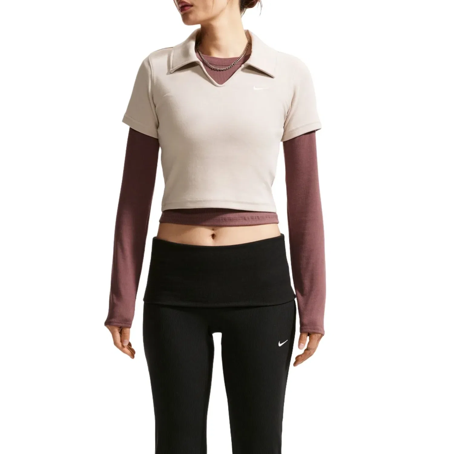 Женское поло Sportswear Fitted Cropped Top 'Bleached Lilac White' Nike, Bleached Lilac/White — фото 3
