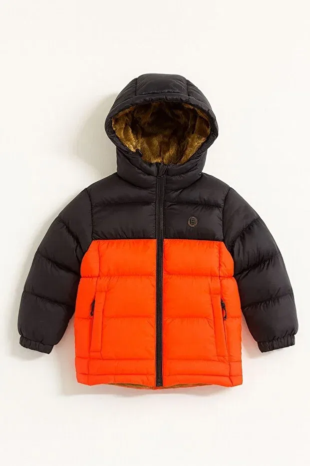 Детский пуховик для девочек с капюшоном Lesso Kids, Orange — фото 2