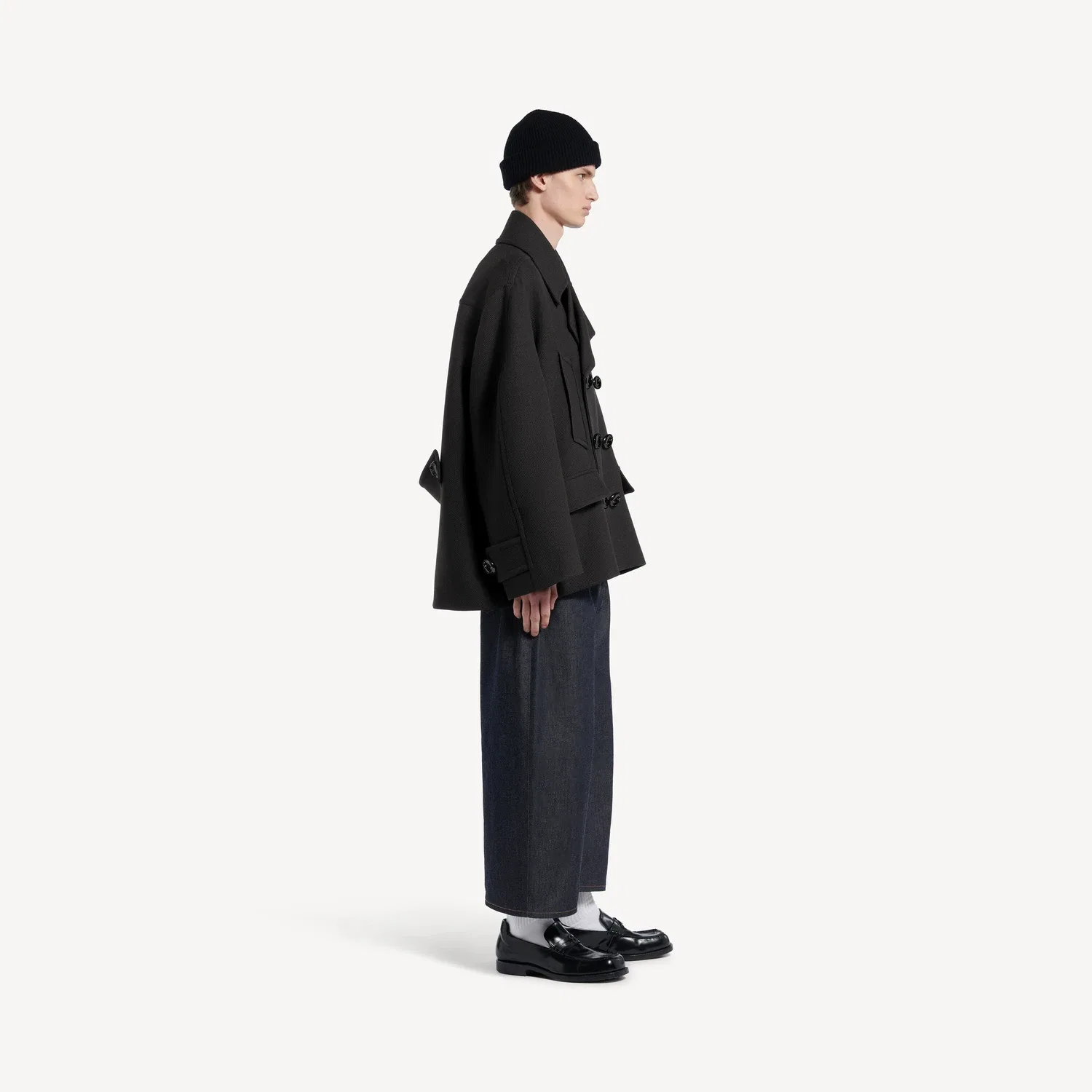 Мужское короткое двубортное пальто в черном цвете BALENCIAGA, черный — фото 3