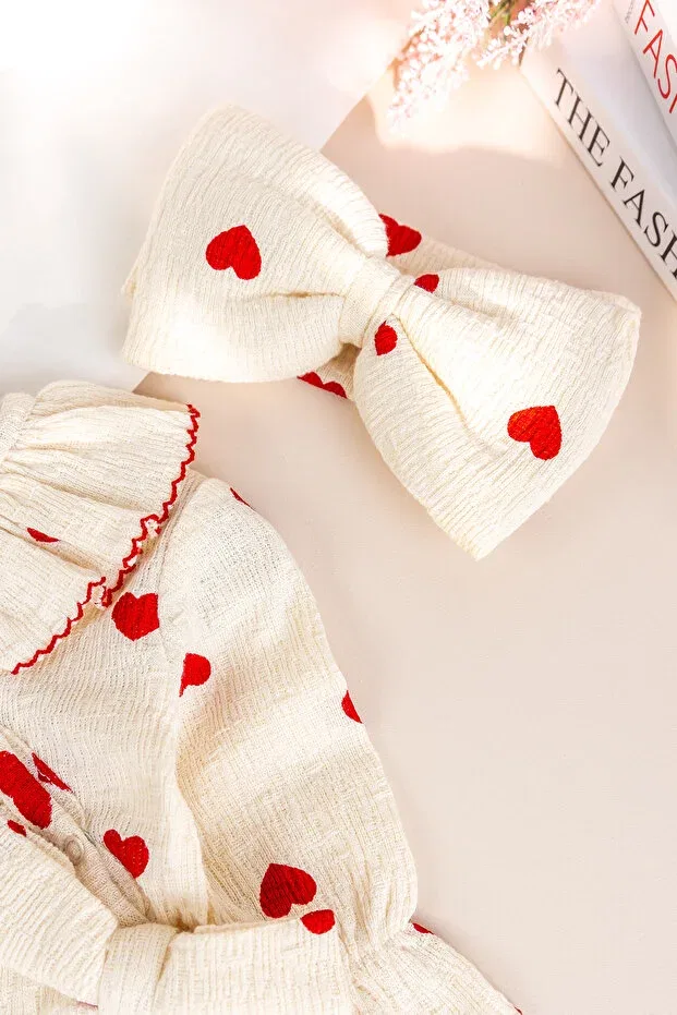 Детский комбинезон для девочек с принтом Heart patterned bowknot Babymod, Red — фото 4
