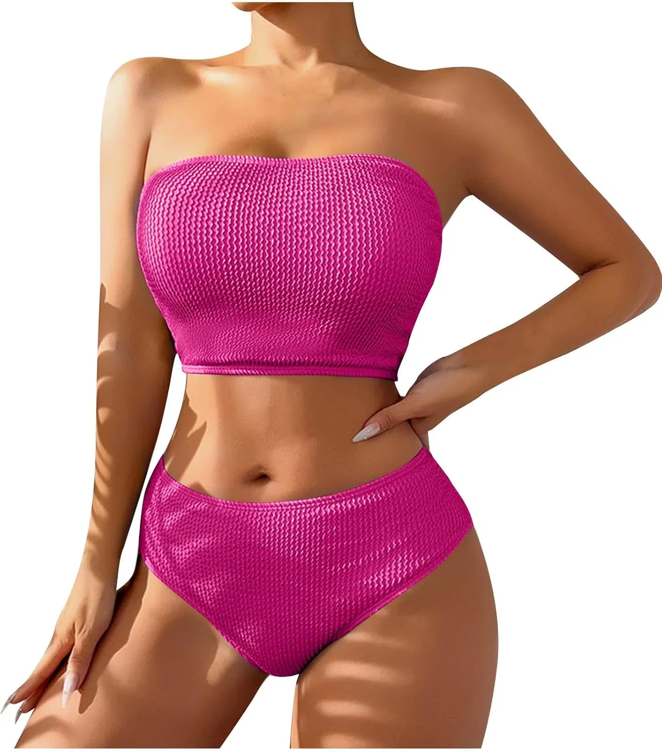 Женский бандо-бикини-сет с высокой талией Hot Pink