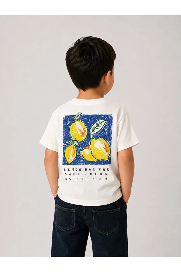 Детская футболка с принтом Lemon Printed T-Shirt Doamini, White — фото 4