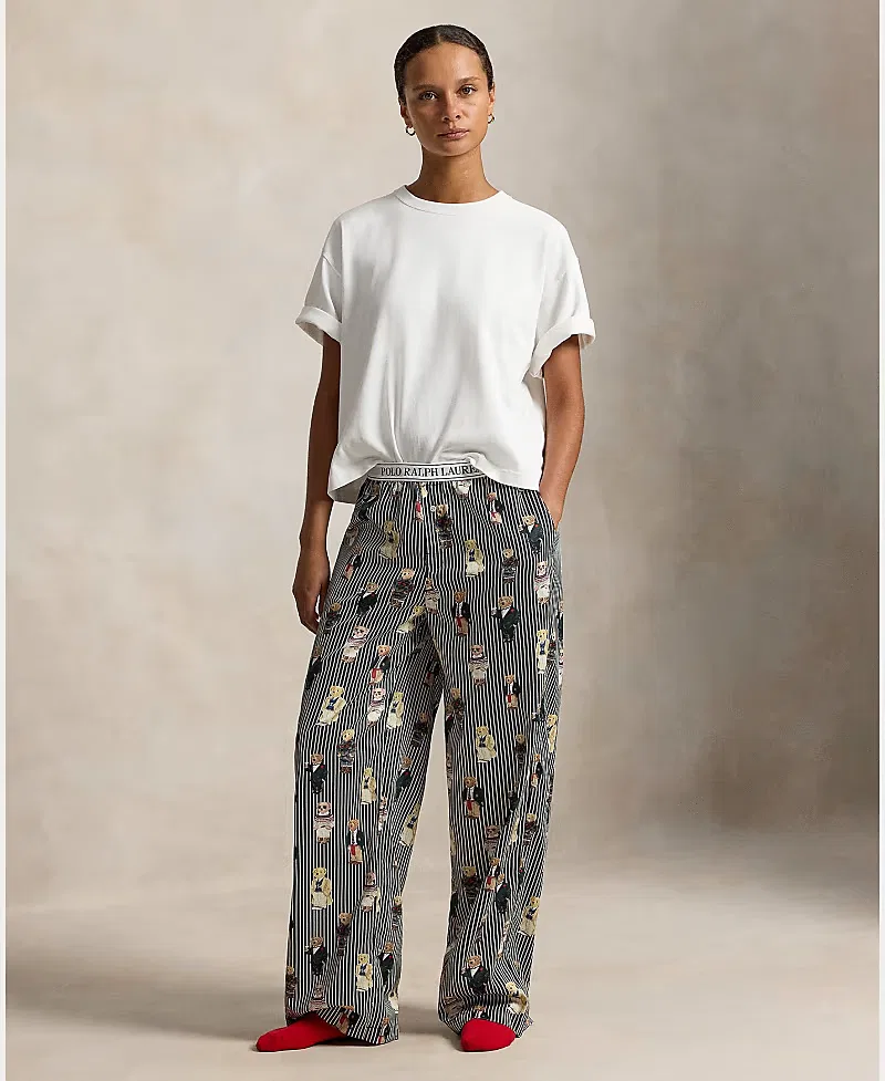 Хлопковые брюки для сна Polo Ralph Lauren Bear в черную полоску