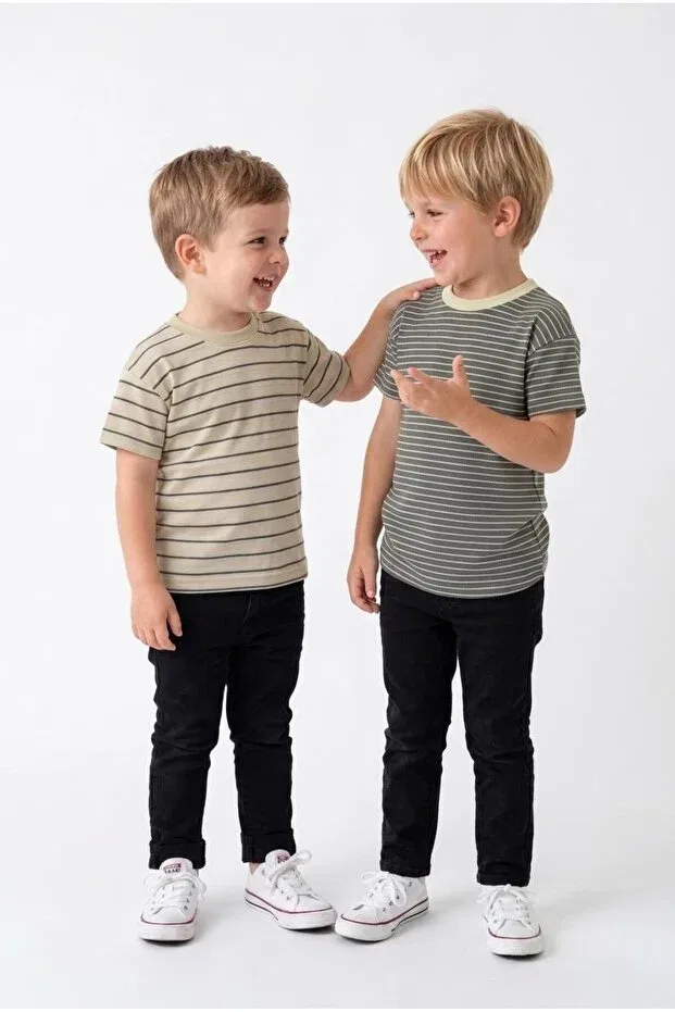 Детская футболка с принтом 2-пак Lycra Embossed Striped Miababy, Stone