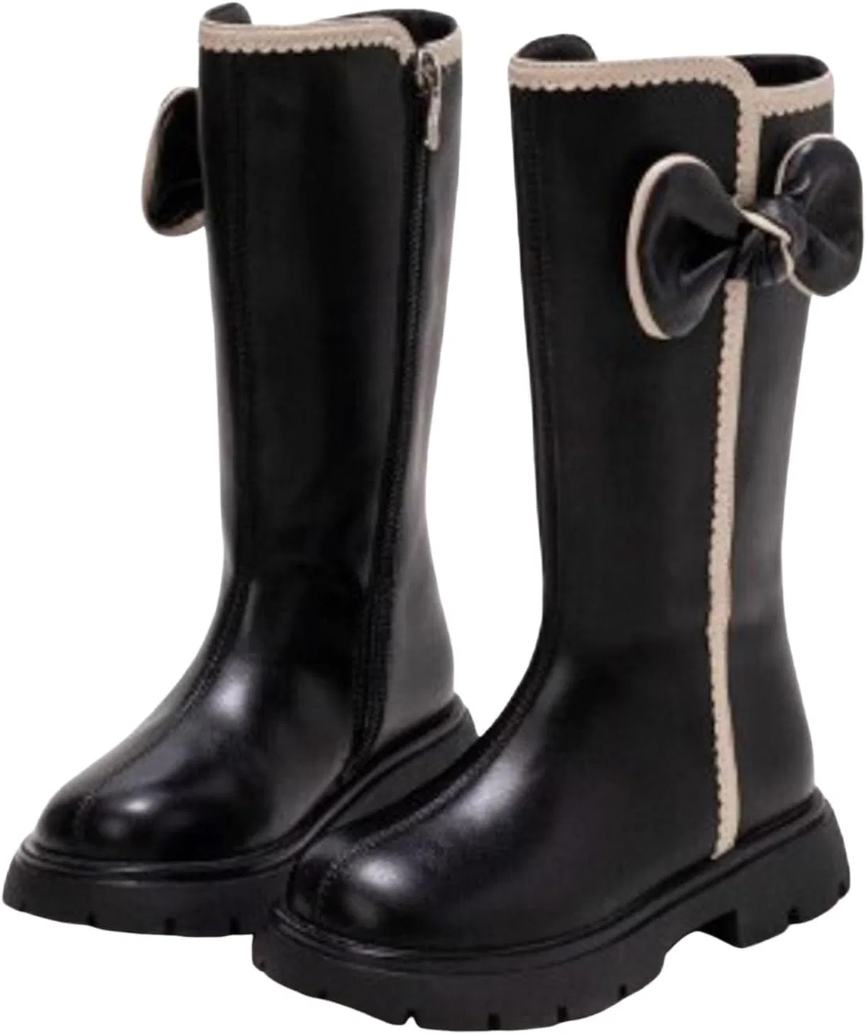 Детские ботинки для девочек с контрастной шнуровкой и бантом, модель Combat Boots, Black — фото 4