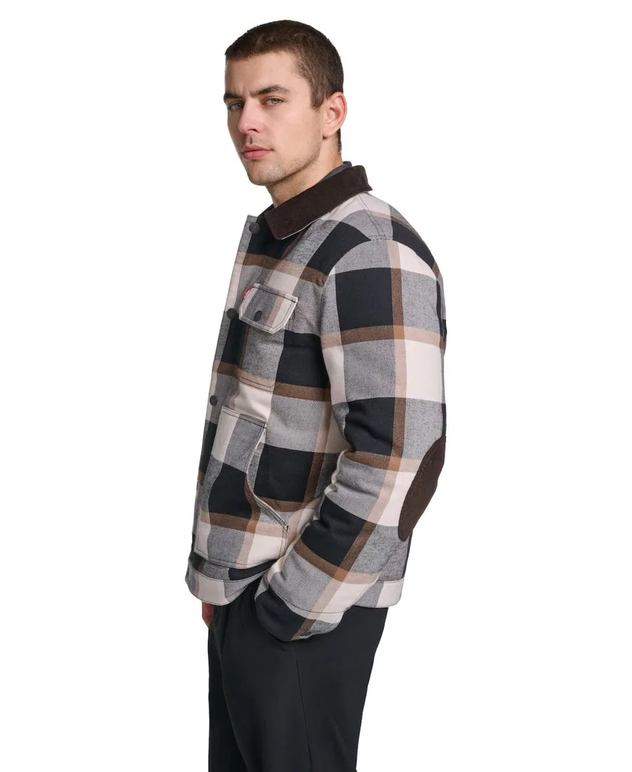 Рубашка-куртка с пледовым принтом, на молнии и кнопках, модель Plaid Cord Details Levi's, Black/Caramel — фото 3