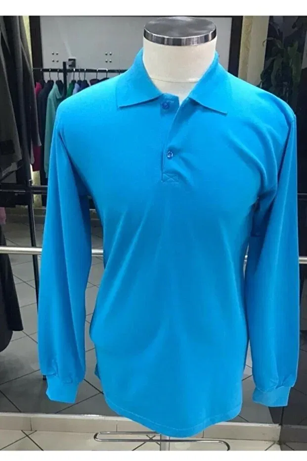 Детское поло с длинным рукавом для девочек Unisex Polo Collar Long Sleeve School Uniform Clothing T-Shirt Generic Brands, Turquoise