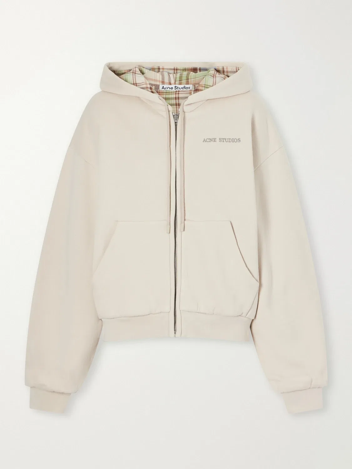 Худи на молнии из хлопка с вышивкой Acne Studios, бежевый