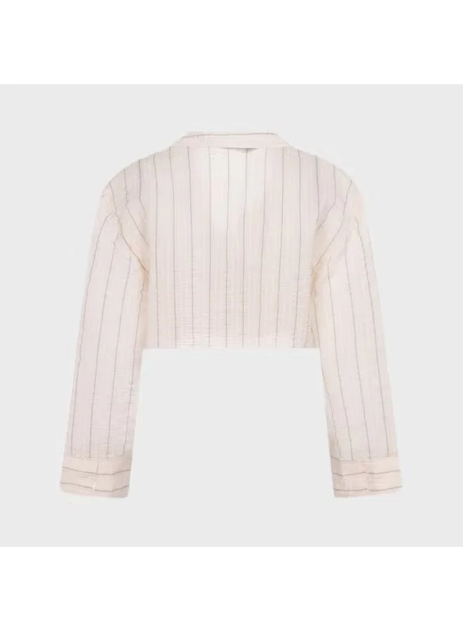 Рубашка с коротким рукавом в полоску Zara, светло-хаки — фото 3