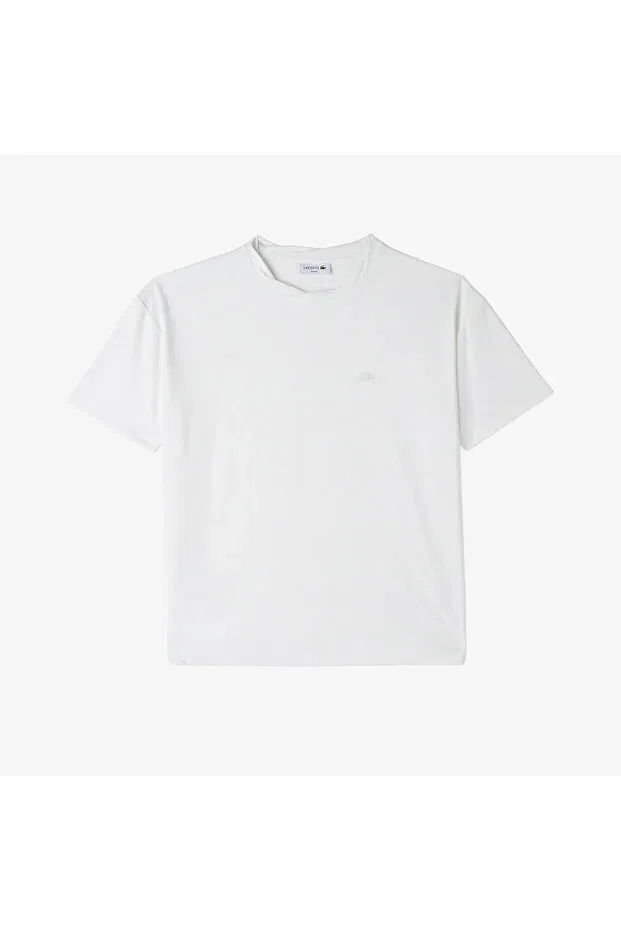 Футболка Lacoste женская White, свободного кроя, однотонная — фото 3