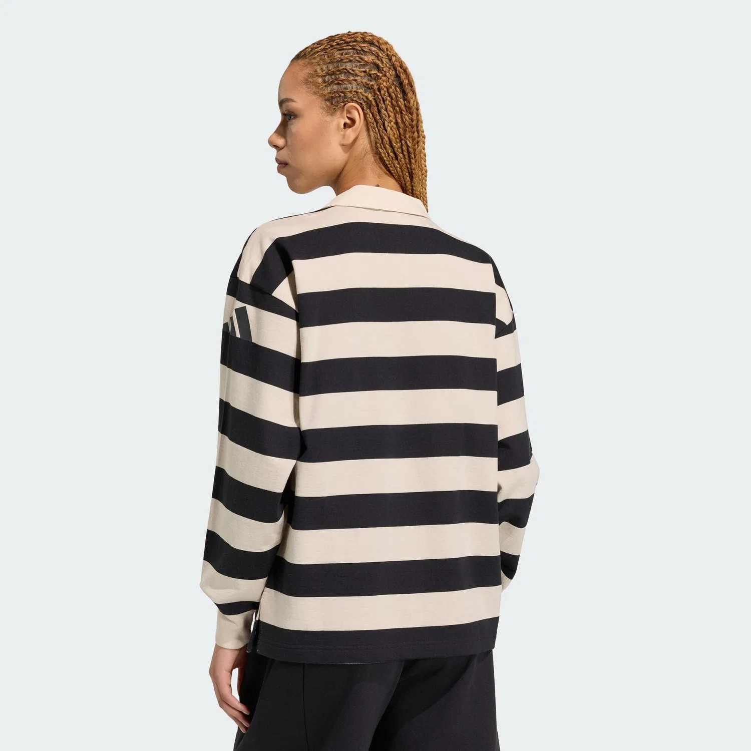 Мужское поло с длинным рукавом Essentials Contemporary French Terry Adidas, Schwarz / Cremefarben — фото 3