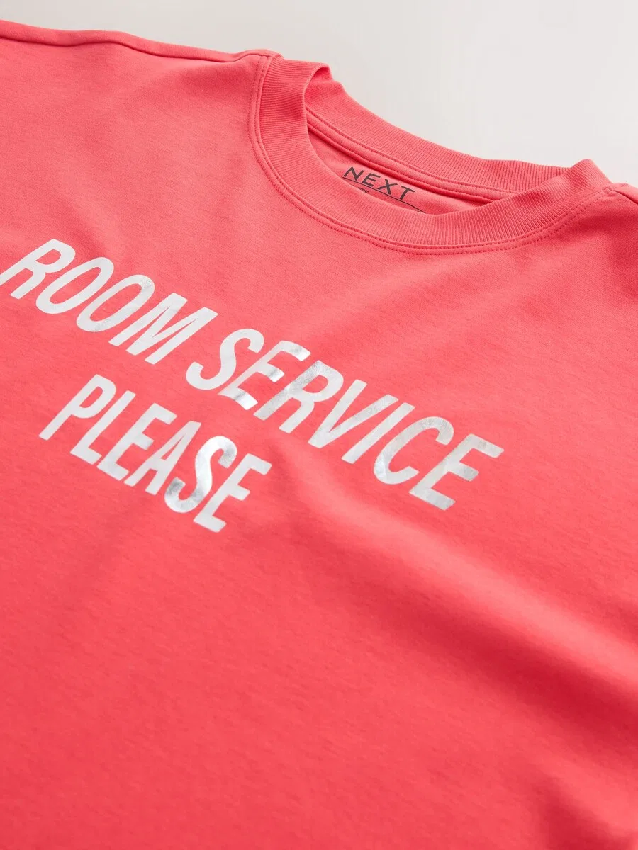 Футболка Next 'Room Service Please' светло-красного цвета — фото 3