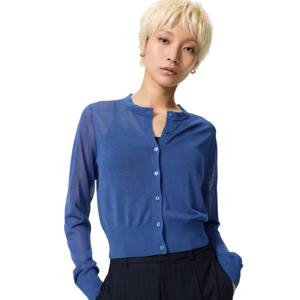 Кардиган Uniqlo Sheer Сrew Neck Short / washable, 67 синий