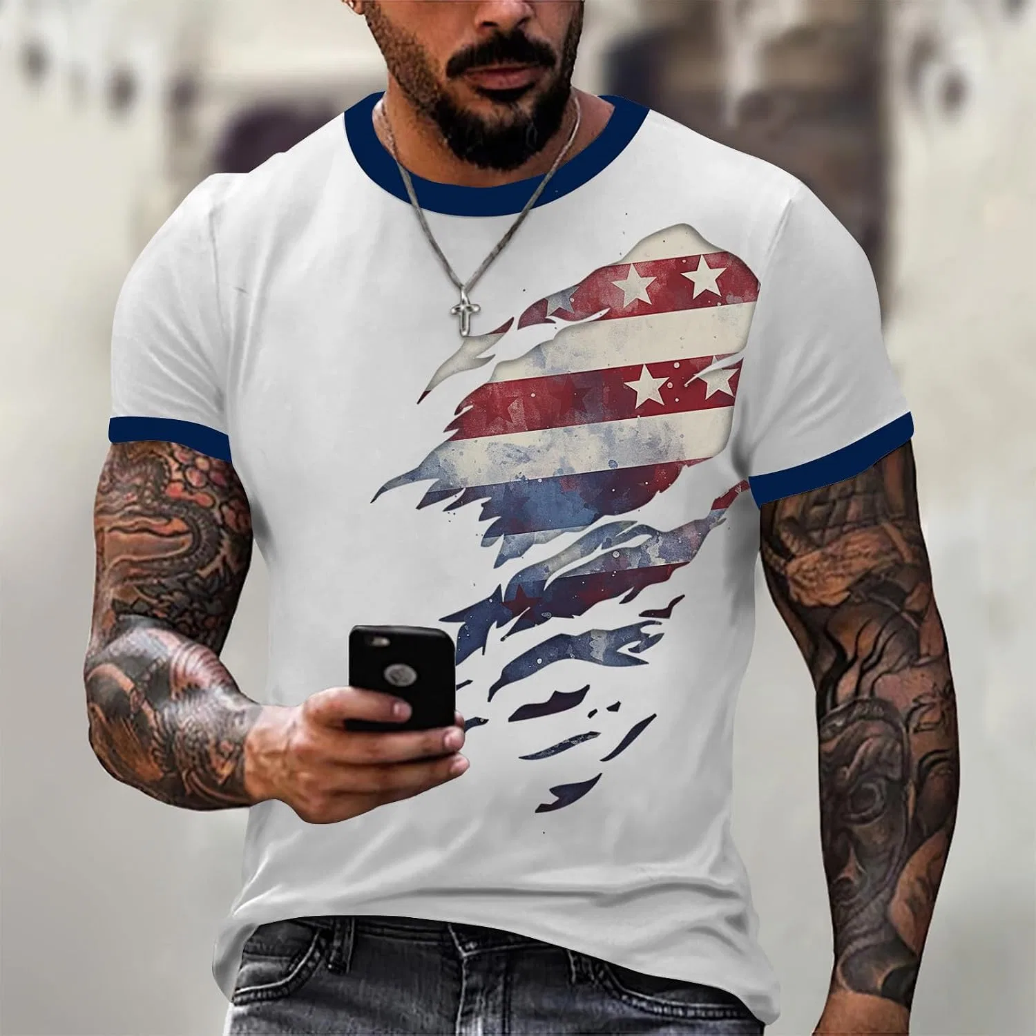 Мужская футболка с американским флагом Graphic Tees, White — фото 2