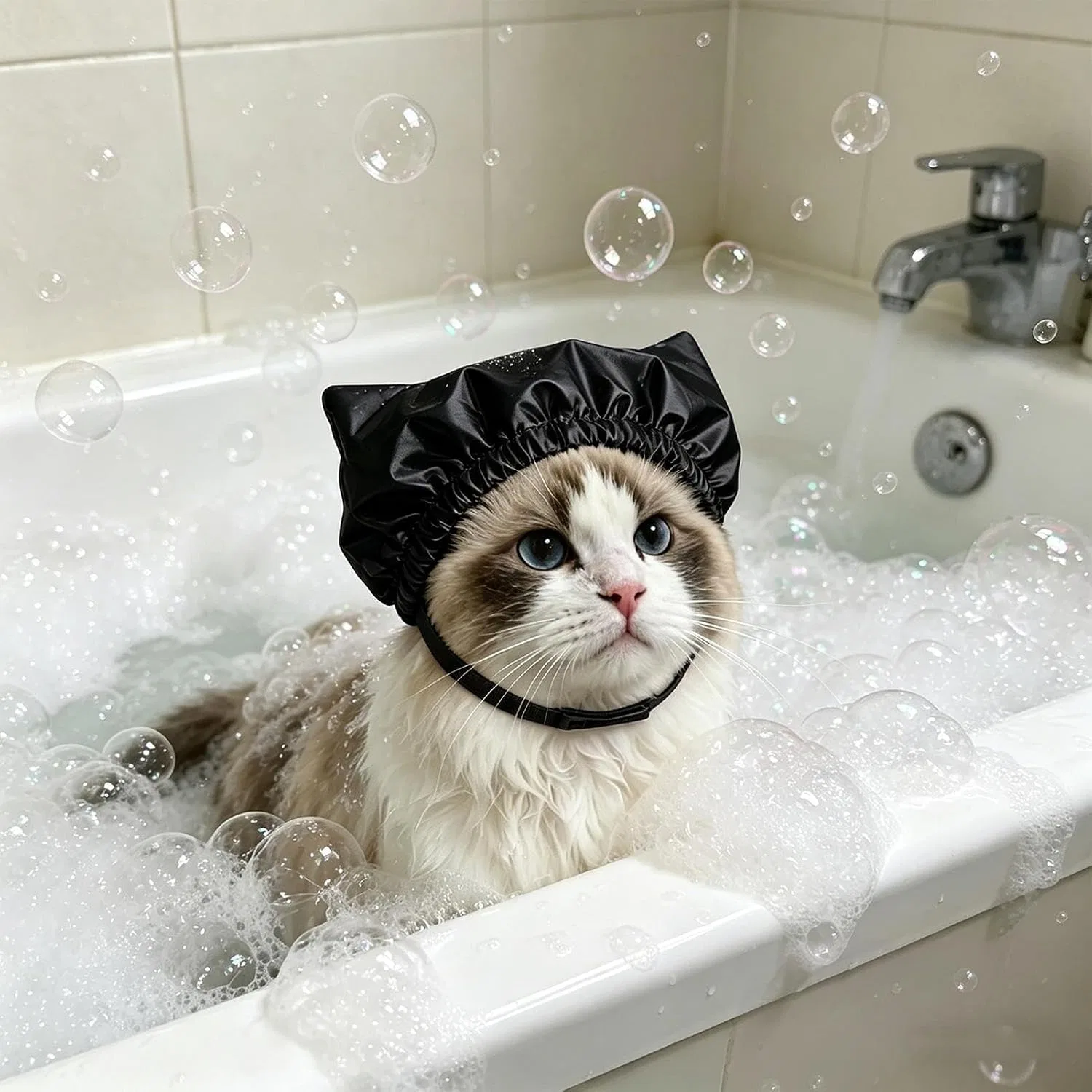 Шапочка для душа для собак, водонепроницаемая, с регулируемыми ремешками, многоразовая, Schwarz Genérico — фото 3