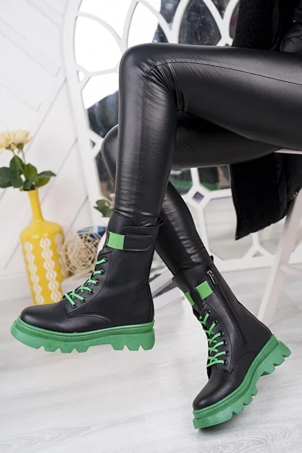 Детские ботинки для девочек с коротким каблуком Ramer, Black Green — фото 2