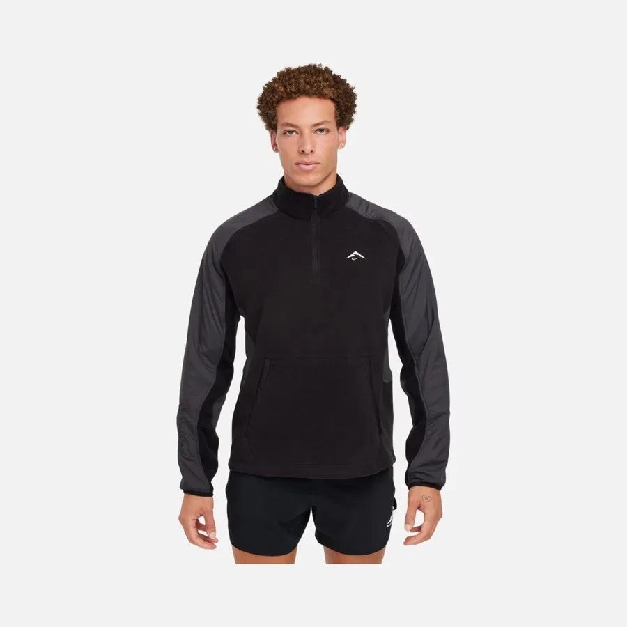 Мужская водонепроницаемая флисовая кофта с принтом Trail Polartec 1/4-Zip Fleece Running Long-Sleeve Nike, Черный — фото 2