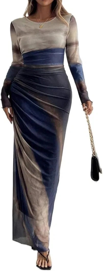 Женское макси-платье с длинным рукавом Bodycon, Royal Blue
