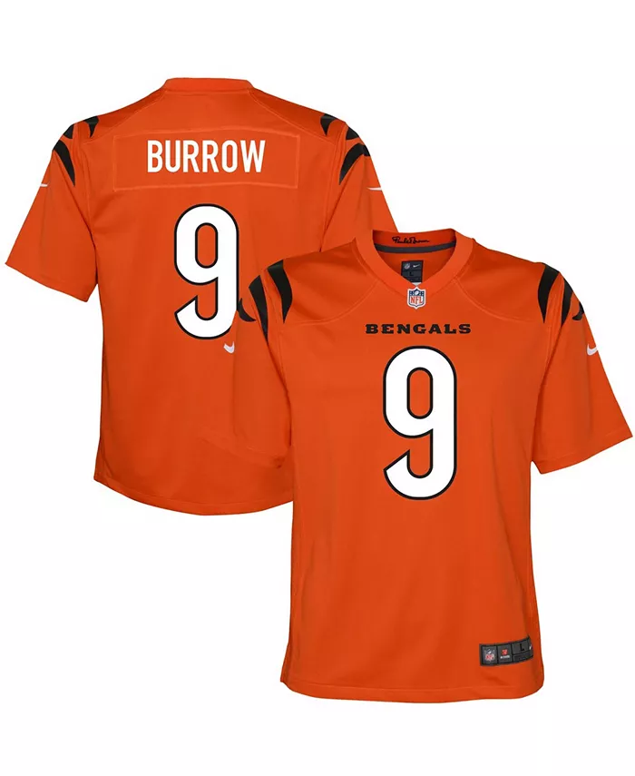 

Джерси для игры Cincinnati Bengals Joe Burrow для старших мальчиков и девочек Nike, оранжевый