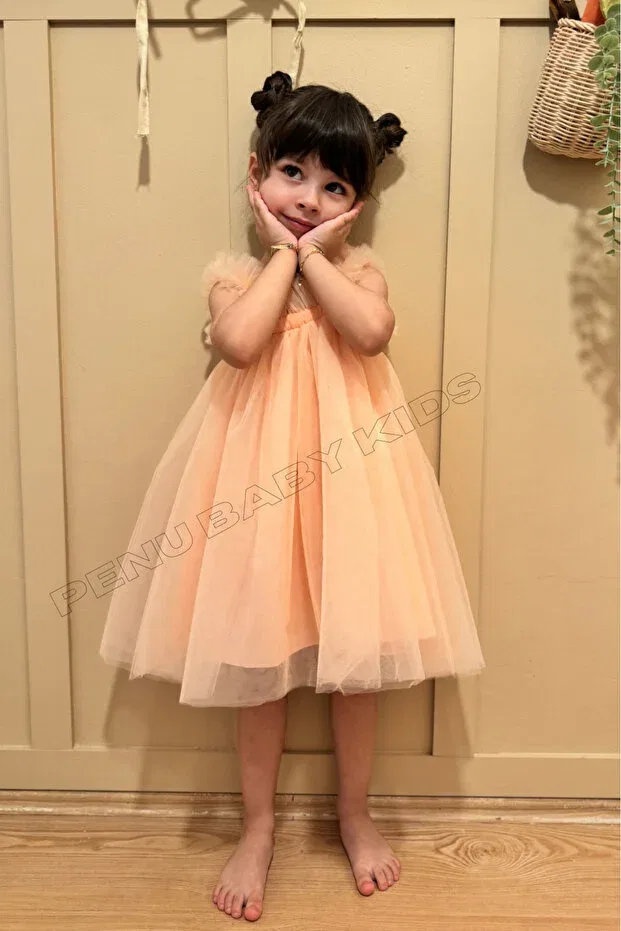 Детское платье для девочек с открытыми плечами Penu Baby Kids, Salmon — фото 3