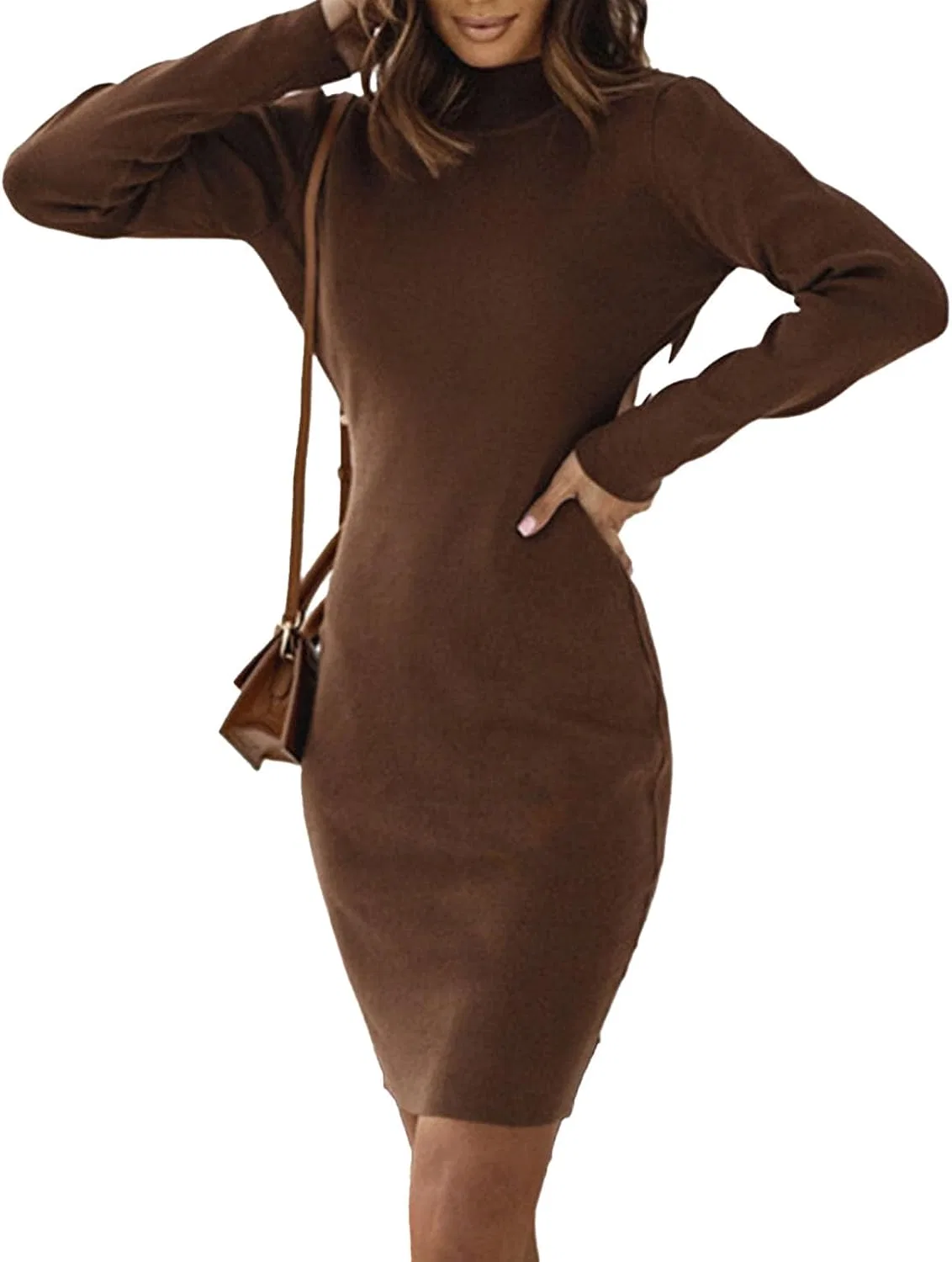 Женское облегающее платье с длинным рукавом Open Back, Brown