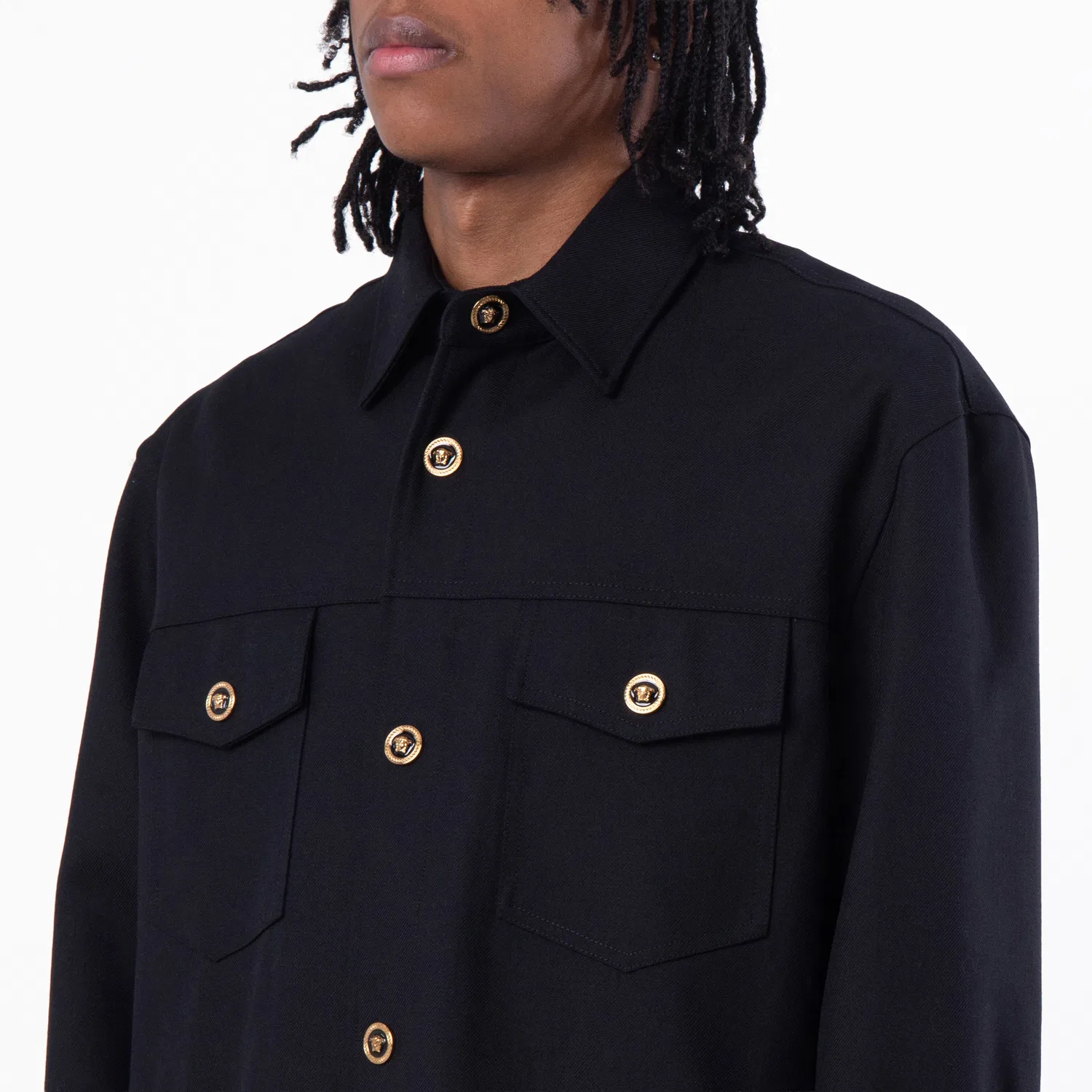 Куртка-оверширт из кавалерийской шерсти Black Wool Cavalry Blouson Overshirt Versace, Black — фото 2