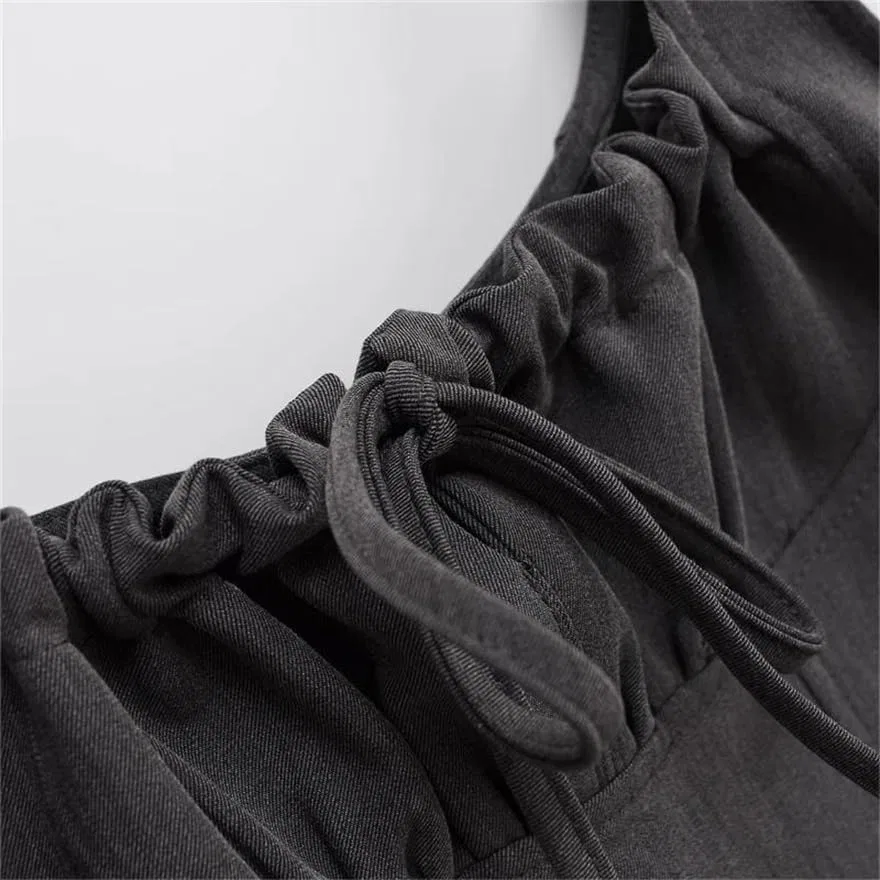 Женское клубное платье с квадратным вырезом и бантом, Dark Gray — фото 2