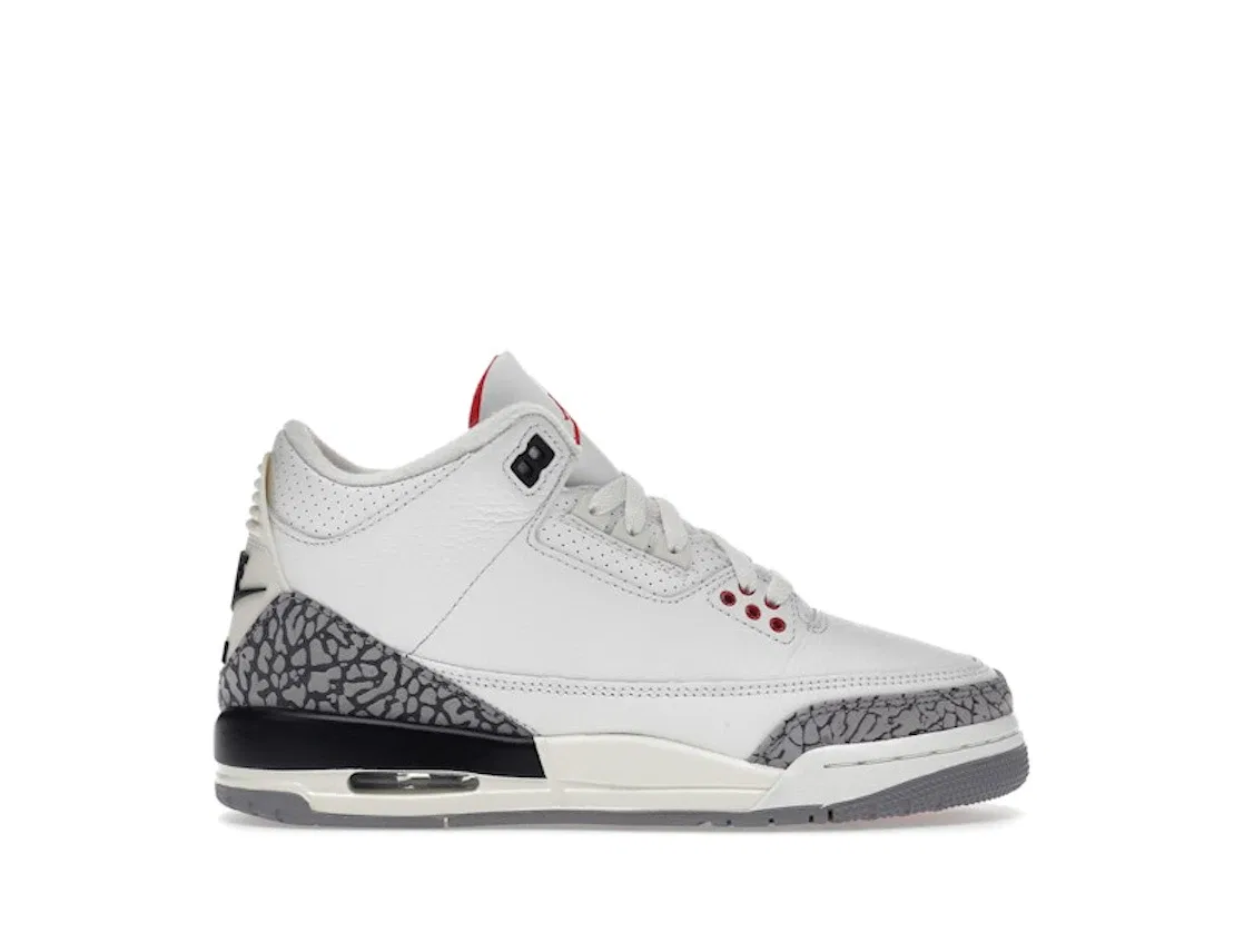 Детские кроссовки Lifestyle с принтом слоновьей кожи Jordan 3 Retro Jordan, Summit White Fire Red Black Cement Grey
