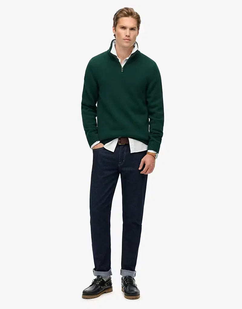 Вязаный джемпер Superdry Cotton с половинной молнией, темно-зеленый — фото 4