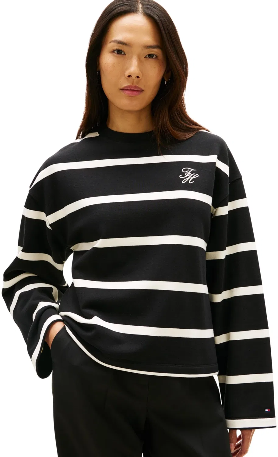 Женский свитшот с принтом TH Script Mdrn Terry Swtshrt Tommy Hilfiger, Black (Black/ Calico Stp)