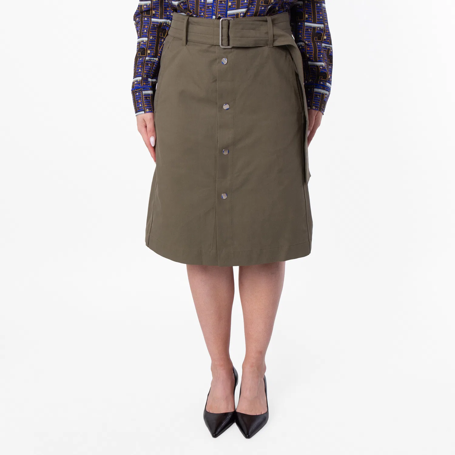 Юбка миди с поясом Belted Buttoned Midi Skirt Burberry, Khaki