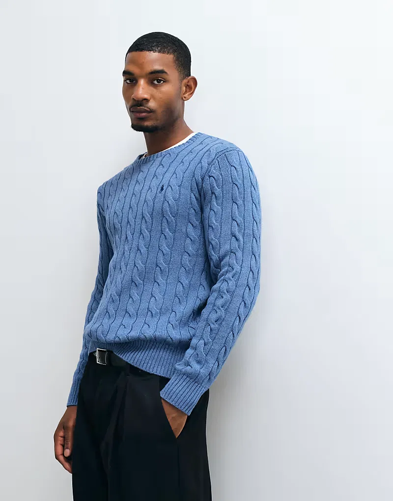 Хлопковая толстовка с логотипом Polo Ralph Lauren, украшенная косами, синий