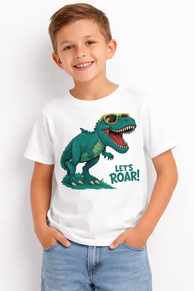 Детская футболка для мальчиков с принтом Dinosaur printed unisex kids t-shirt Artyus, White