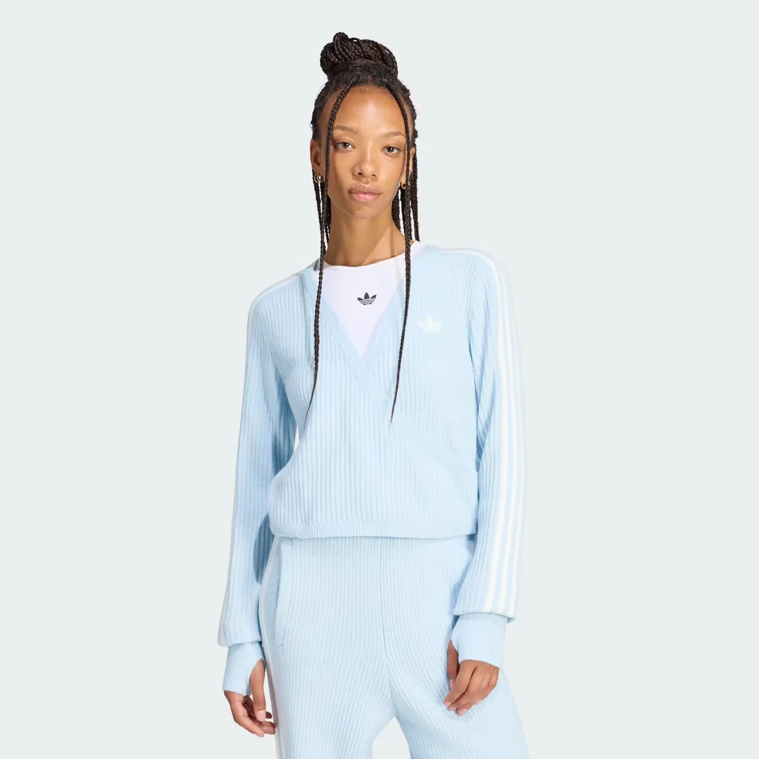 Женский вязаный кардиган оверсайз с запахом модели Knitted Wrap Around Cardigan Adidas Originals, Wonder Blue