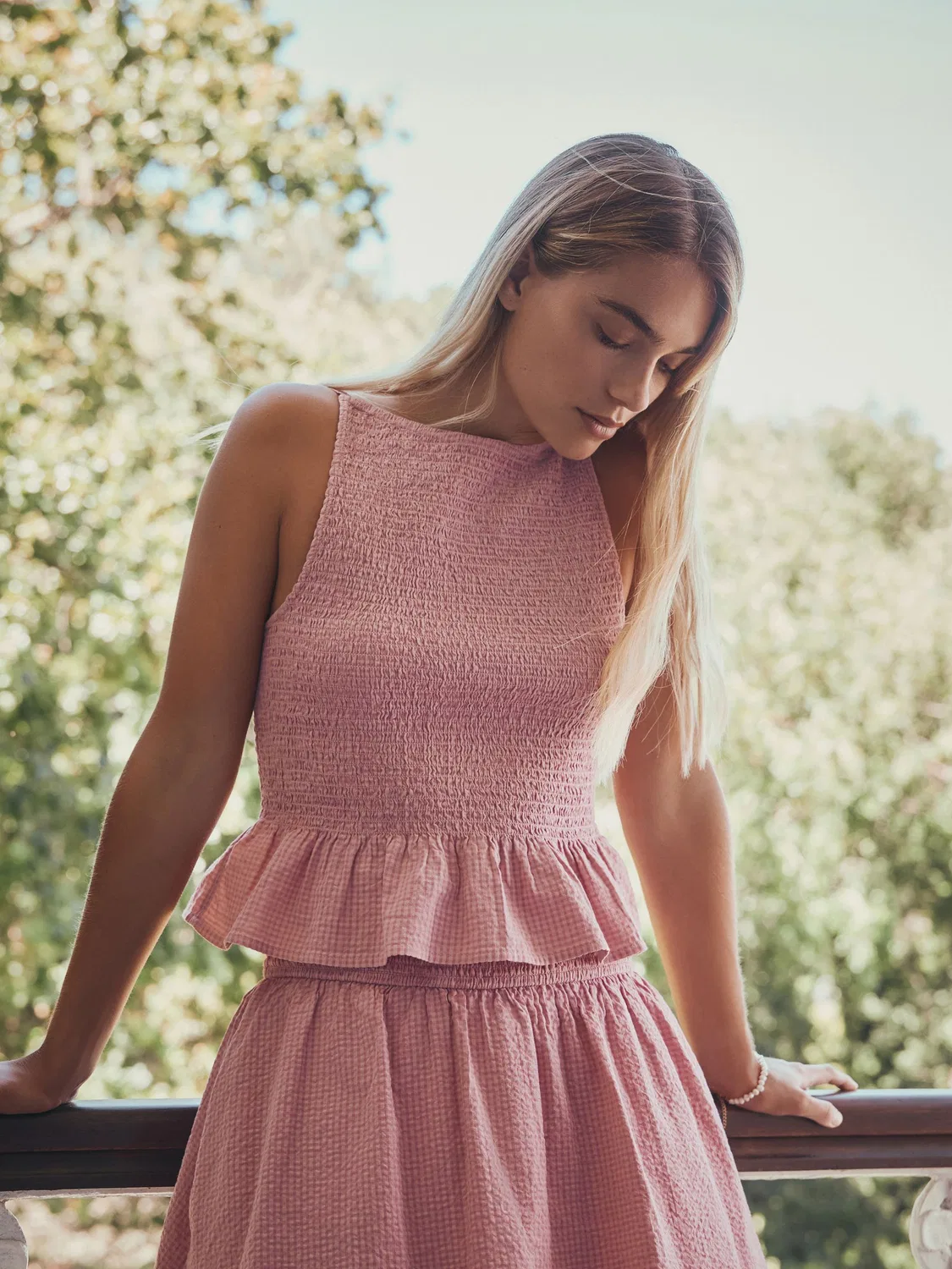 Топ с защипами и баской, Pink/White Next