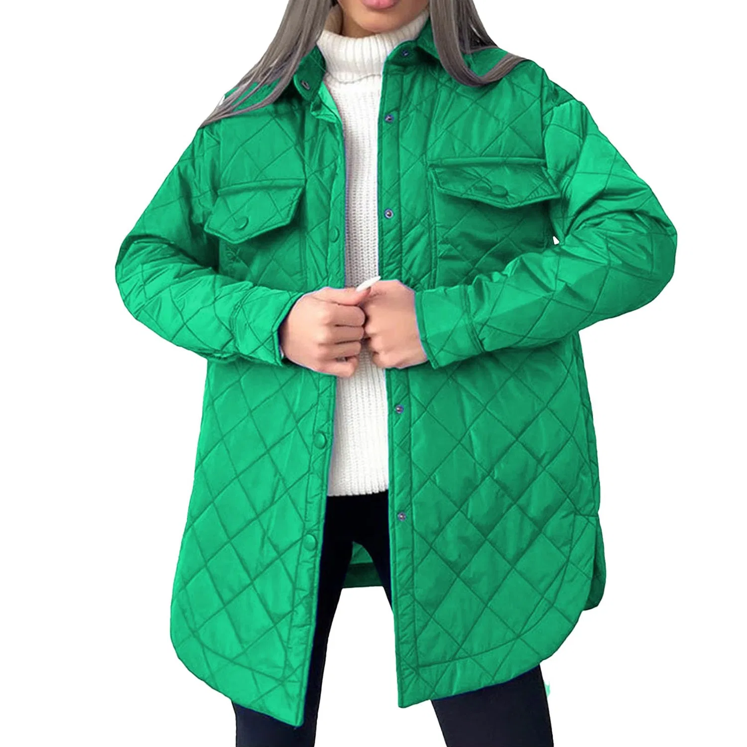 Женское стеганое пальто с ромбовидным принтом, Verde