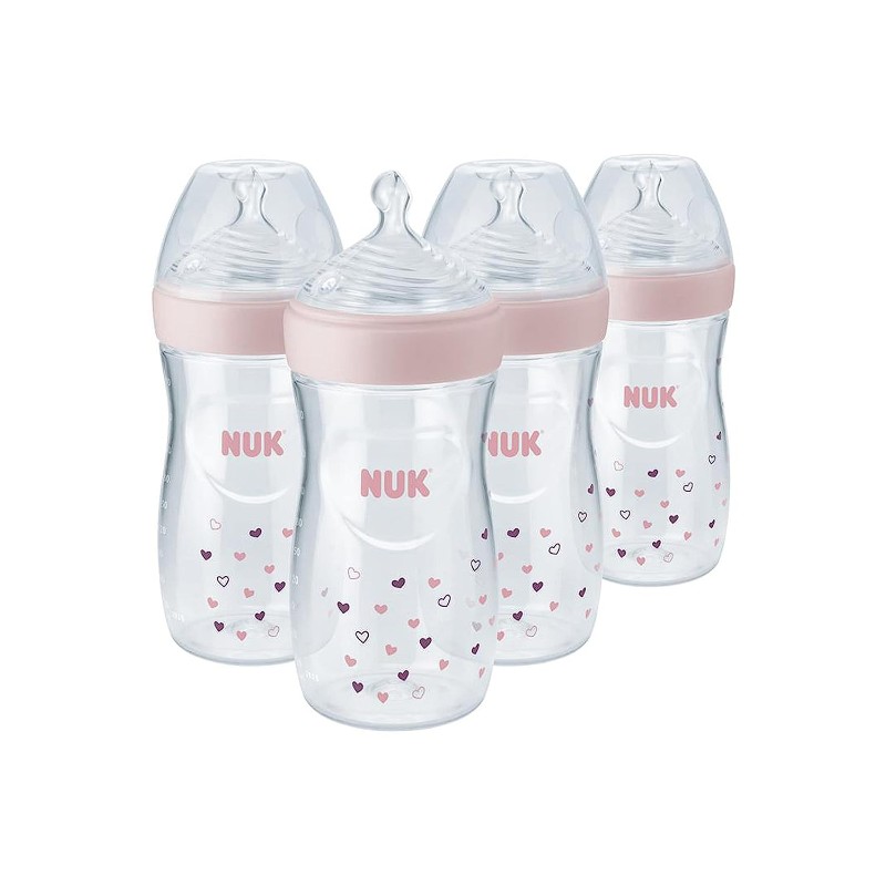 Бутылочки для кормления 4 шт. по 260 мл Nuk Simply Natural with SafeTemp, розовый - фото