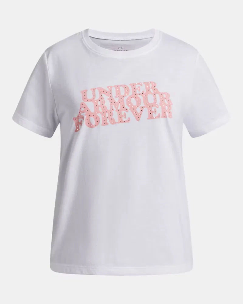 Футболка для девочек быстросохнущая из хлопковой смеси UA Forever UnderArmour, White/Posh Pink