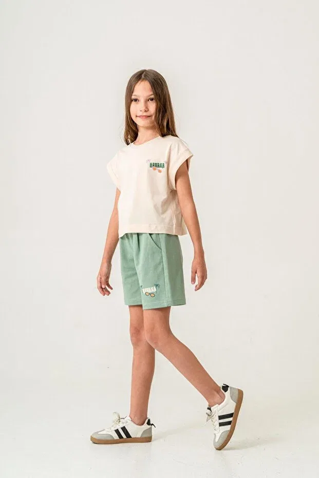 Детский комплект для девочек с принтом Havana Mışıl Kids, Mint Green — фото 4