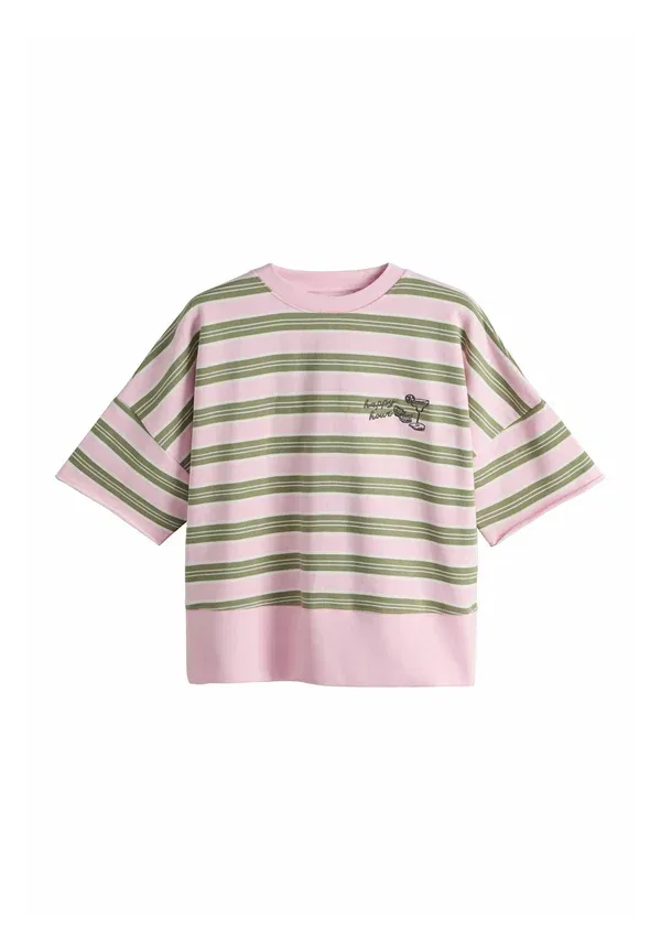 Футболка с вышивкой Print t-shirt Next, cream, pink, Green, зеленый/розовый/кремовый