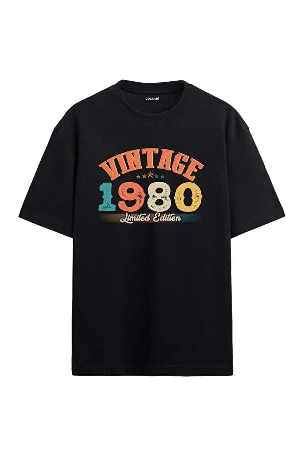 Детская футболка с принтом 1980 Vintage Echo Oversized T-Shirt Colermi, Black