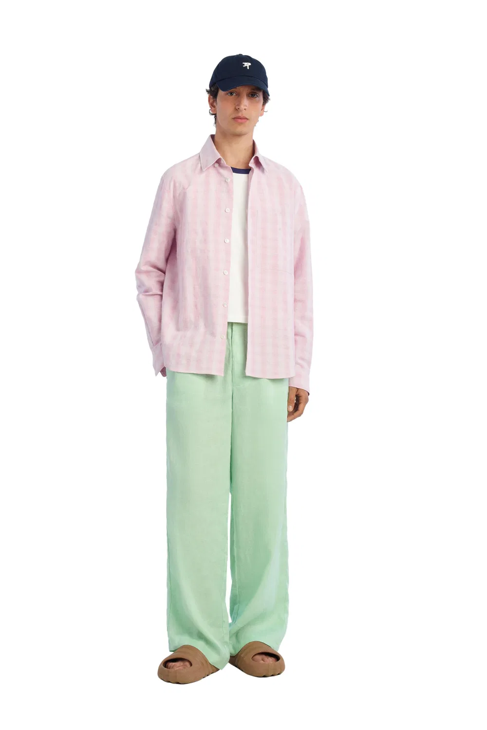 Рубашка в клетку из хлопка и льна ZARA, Pastel Pink