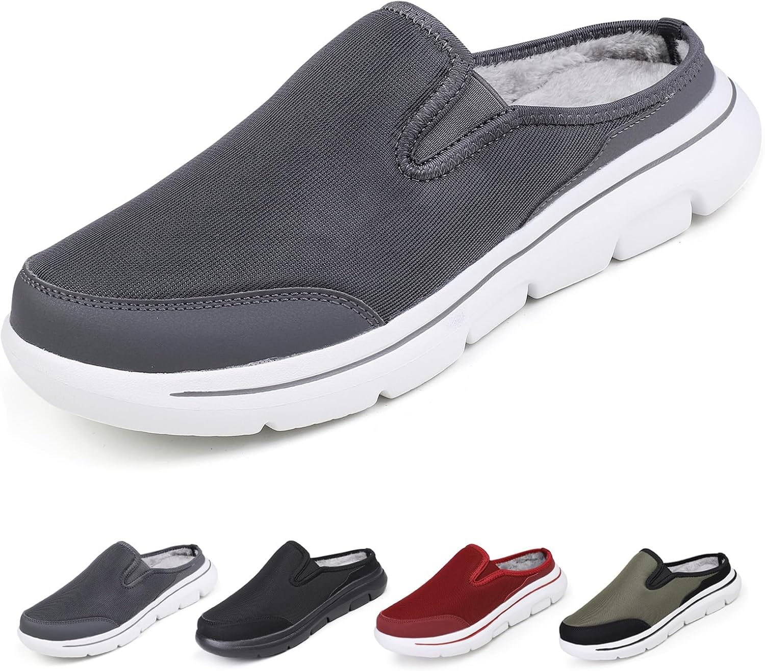 

Женские прогулочные туфли с отделкой из сетки и плюша, на мягкой подошве, удобные, с теплой плюшевой подкладкой, легкие, с нескользящей подошвой, повседневные плоские кроссовки, зимние тапочки для дома и улицы для мужчин и женщин Lossarye, серый