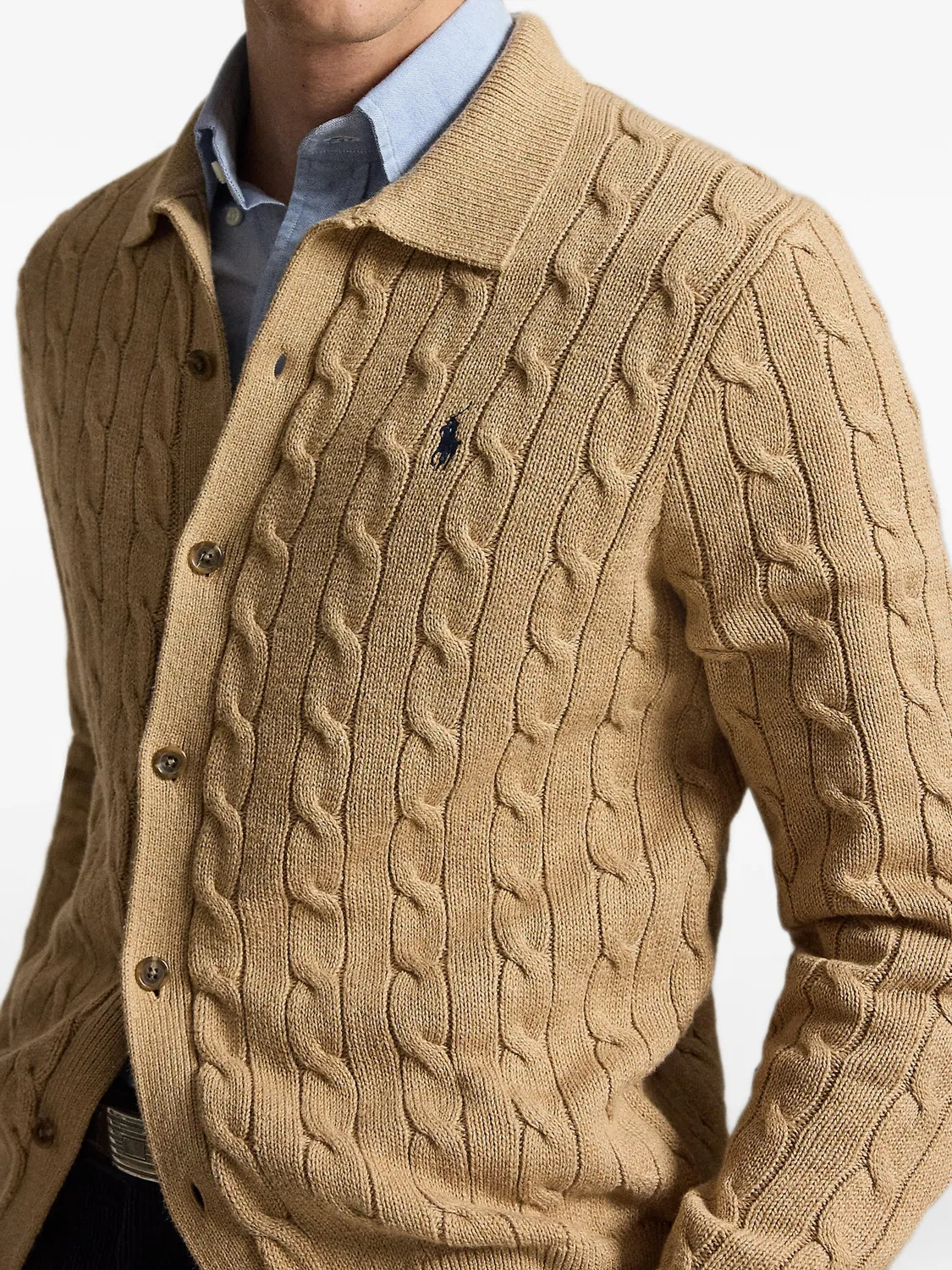 Кардиган фактурной вязки Polo Ralph Lauren, нейтральные цвета — фото 4