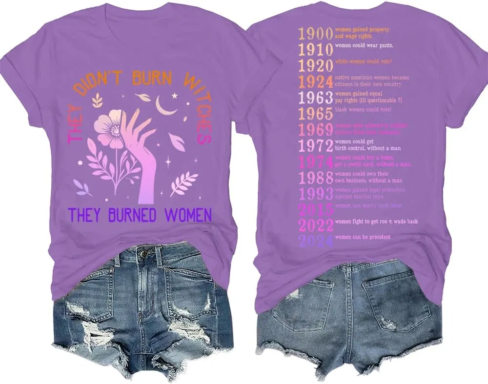 Футболка с принтом They Didn't Burn Witches They Burned Women Unisex, Light Purple