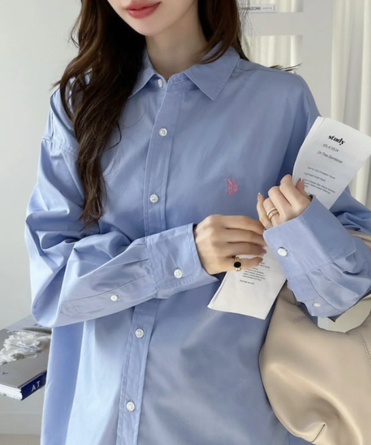 Женская рубашка оверсайз с длинным рукавомU.S. POLO ASSN., Light Blue — фото 3