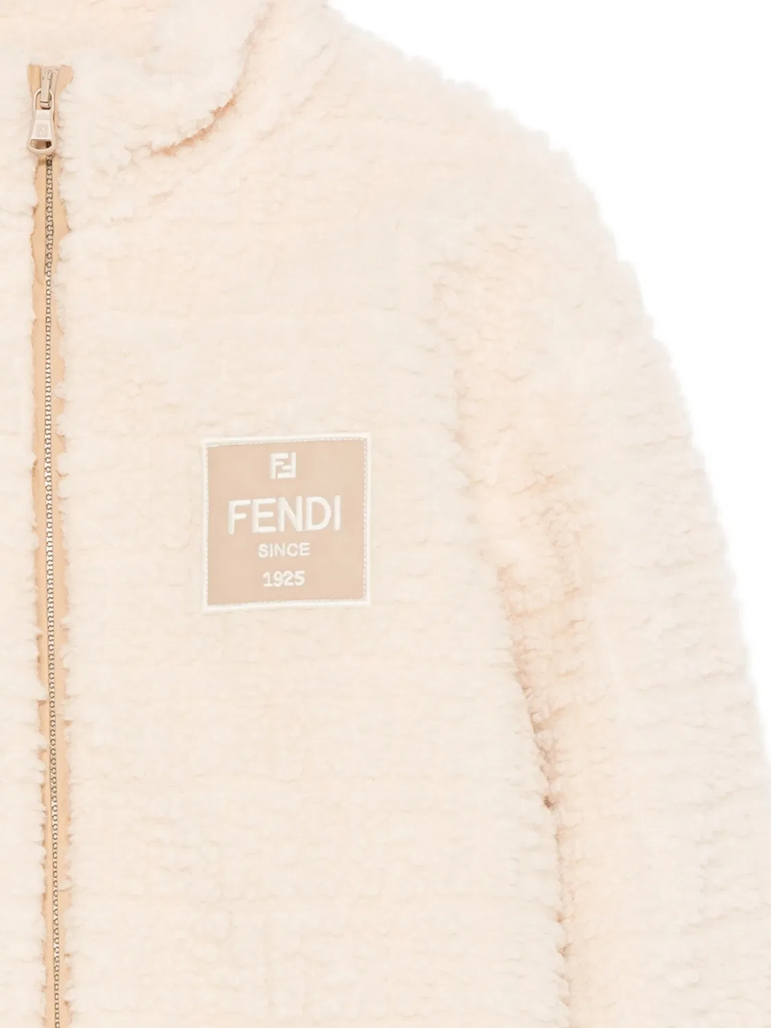 Фактурная куртка с нашивкой-логотипом Fendi Kids, нейтральные цвета — фото 3