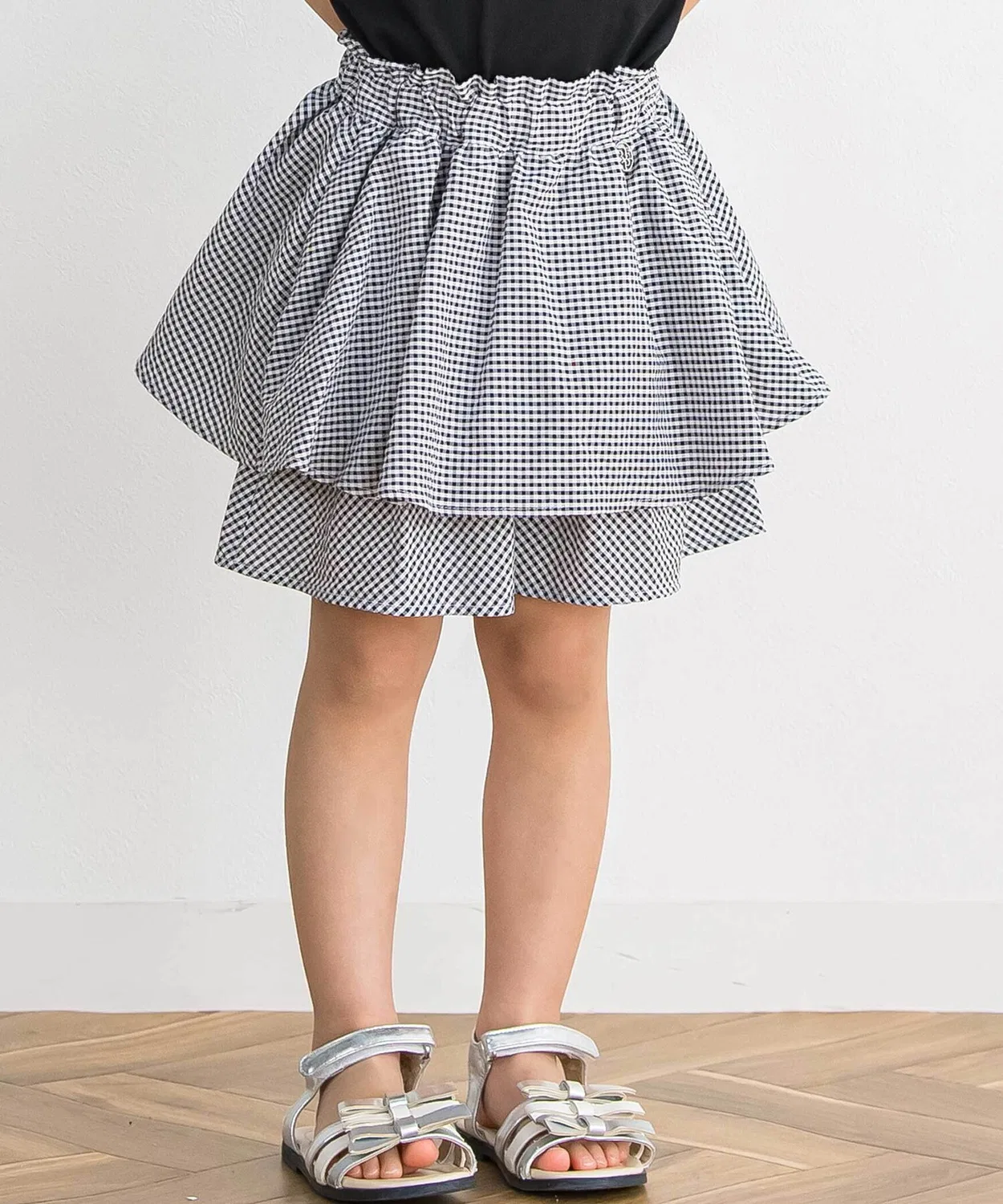 Детские шорты-юбка в клетку с разной длиной BeBe Petits Pois Vert, Black