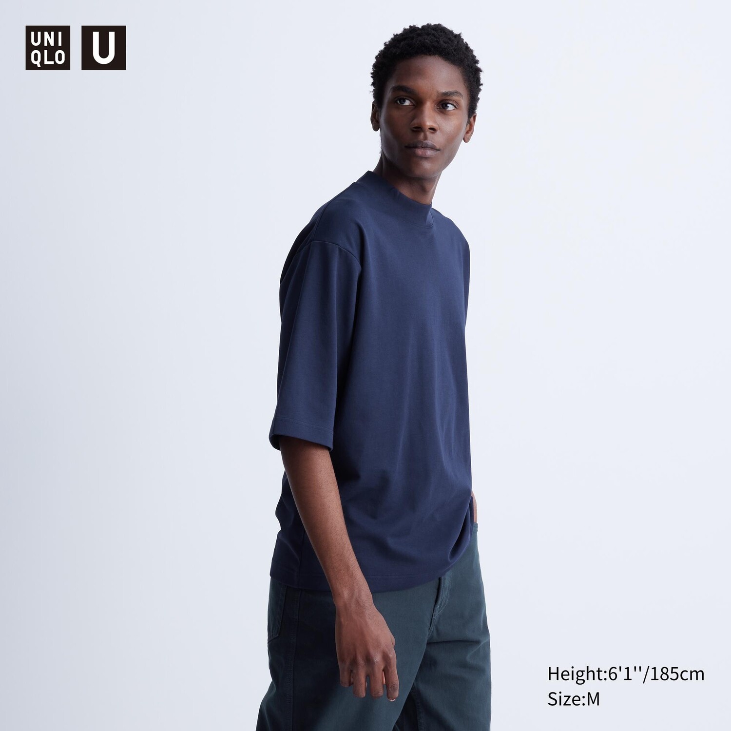 

Хлопковая футболка оверсайз с воротником-стойкой AIRism UNIQLO, темно-синий