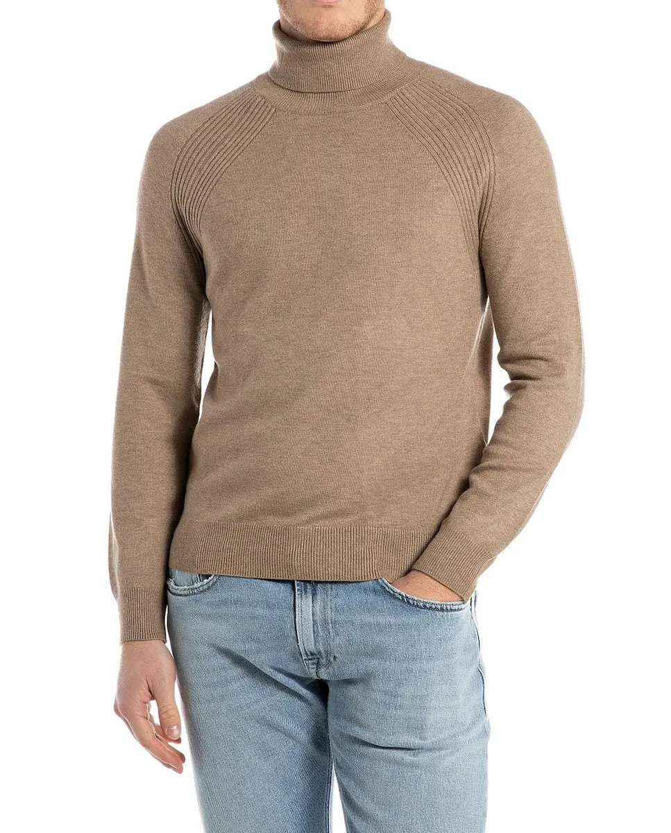 

Мужской свитер с высоким воротником и длинными рукавами Replay, бежевый